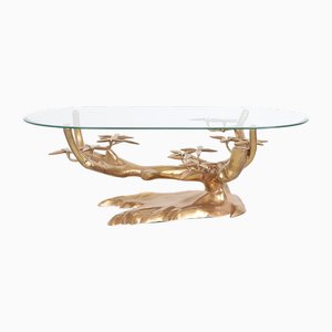 Table Basse Bonsaï en Laiton et Verre attribuée à Willy Daro, 1970s