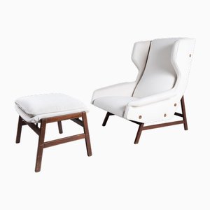 Mod. 877 Armchair and Pouf by Gianfranco Frattini for Cassina, 1959, Set of 2