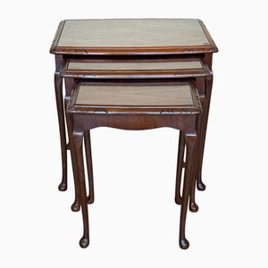 Mahogany Nesting Tables with Glass Top, 1920s, Set of 3