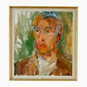 Synnöve Beskow, Portrait d'Homme, 1950s, Huile sur Toile, Encadrée
