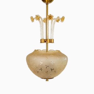 Scandinavian Modern Glass Flower Chandelier attributed to Orrefors, 1940s
