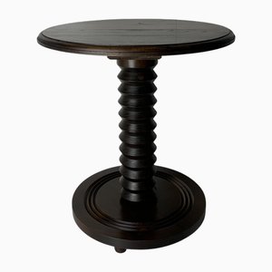 Table d'Appoint Brutaliste en Bois Tourné par Charles Dudouyt, France, 1940s