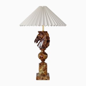 Large Mid-Century Italian Hand-Carved Alabaster Horse Head Table Lamp, 1970s