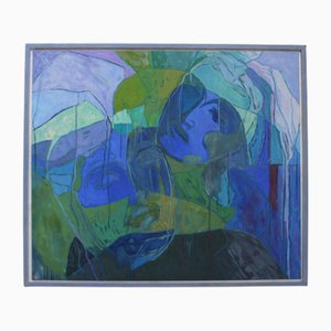 Conversation in the Rain, 1990s, Large Oil on Canvas