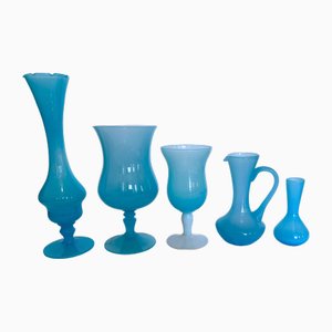 Jarrones franceses Art Déco en azul opalino, años 20. Juego de 5