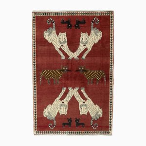 Hand-Knotted Gabbeh Nomad Rug with Animal Motifs & Expressive Red