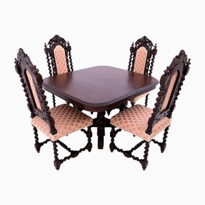 Table Antique avec Chaises, Allemagne, 1870, Set de 5