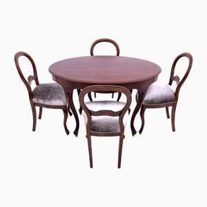Antique Table with Chairs, 1870, Set of 5