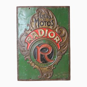 Cartel de chapa con bicicletas y motocicletas de Radior, años 20