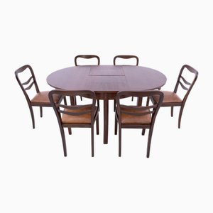 Ausziehbarer Art Deco Tisch mit Stühlen, 1940er, 7 . Set