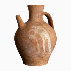 Large European Folk Pottery Terracotta Wine Pitcher, 1930s