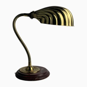 Midcentury Modern Marble and Brass Gooseneck Clam Shell Desk Lamp by Tommaso Barbi, 1970s