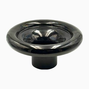 Sculptural Black Ceramic Centerpiece Bowl from Gabbianelli, 1970s