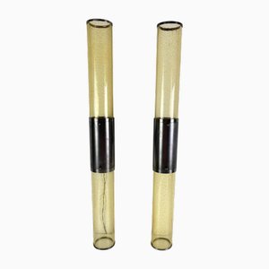 Long Double-Light Wall Lamps in Murano Glass and Steel, 1980s, Set of 2