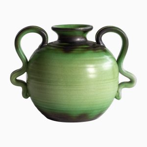 Scandinavian Modern Spherical Ceramic Handle Vase by Eva Jancke-Björk for Bo Fajans, Sweden, 1930s