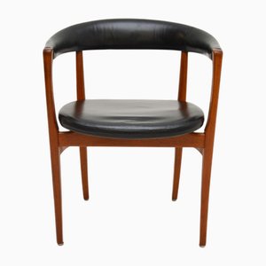 Sedia vintage danese in teak e pelle
