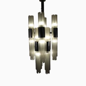 Lustre avec Barres en Verre et Structure en Acier, 1970