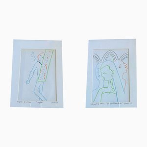 Jean Cocteau, Mourlot Paris Orphée & Chevaliers, 1957, Litografías, Enmarcado, Juego de 2