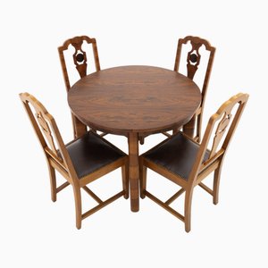 Runder Art Deco Tisch mit Stühlen, Polen, 1940er, 5 . Set