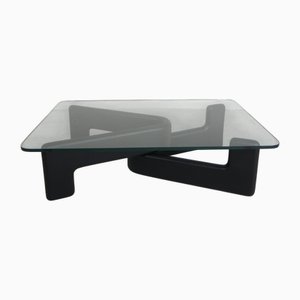 Vintage Coffee Table with Organic Black Wooden Base, 1970s
