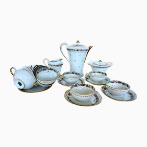 Bridal Edit Heirloom Porcelain Tea Service with Floral Garland and Butterflies by Theodore Haviland for Limoges, 1900s, Set of 18