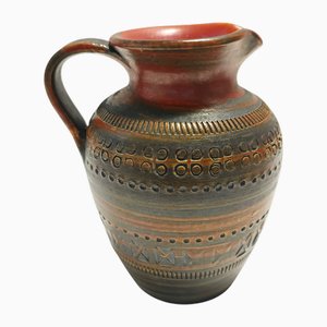 Handmade Brown Lacquered Earthenware Pitcher by Aldo Londi for Bitossi, Italy, 1970s