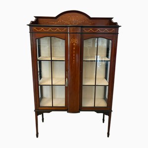 Antique Edwardian Mahogany Inlaid Satinwood Display Cabinet, 1900s