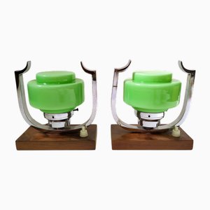 Kleine grüne Vintage Art Deco Tischlampen, 1920, 2er Set