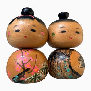 Muñecas Sho Chiku Bai Kokeshi de Sato Kouson, años 60. Juego de 2