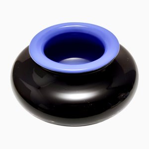 Vase Vintage en Verre Irisé Noir et Bleu Bleuet, Italie, 1980s