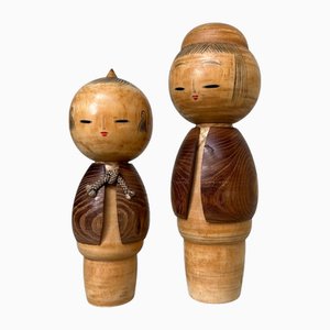 Muñecas Sosaku Miyashita Hajime Kokeshi vintage, años 70. Juego de 2