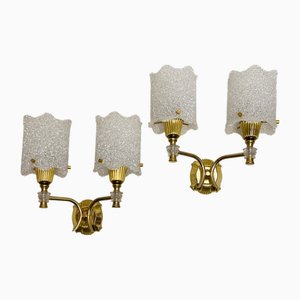 Appliques Murales en Laiton et Granit Verre Acrylique, France, 1960s, Set de 2