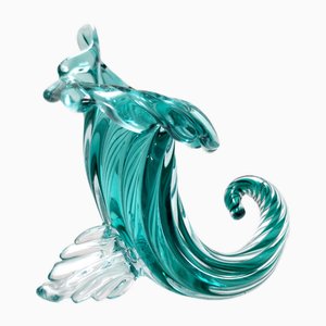 Vase Cornucopia Vintage en Verre Murano Sarcelle par Archimede Seguso, 1950s