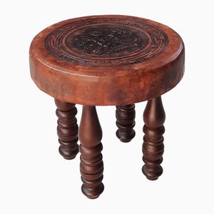 Table d'Appoint ou Tabouret en Bois et Cuir par Angel Pazmino pour Meubles de Estilo, 1960s