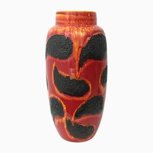 Handgefertigte Vintage Keramikvase in Rot & Schwarz, 1970er
