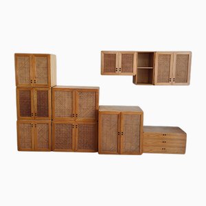 Librería modular Mid-Century moderna de madera de Jan de Vries para Maisa, Italia, años 70. Juego de 12