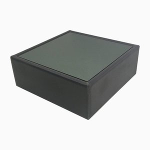 Table Basse Vintage Carrée en Cuir Noir avec Plateau en Miroir, 1970s