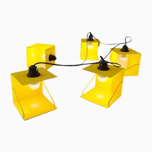Industrial Yellow Metal Modular 5-Light Table Lamp, Italy, 1980s
