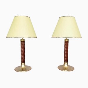 Lampade da tavolo vintage in vetro acrilico e ottone bordeaux di Ferdinando Loffredo, anni '80, set di 2
