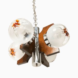 Murano Glass and Teak Chandelier from Mazzega, 1960s
