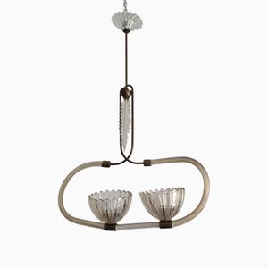 Lámpara colgante Mid-Century de latón y cristal de Murano al estilo de Barovier & Toso, Italia, años 40