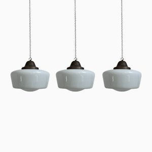 Lampada da soffitto Church in vetro opalino e vetro di Hailwood & Ackroyd, anni '20, set di 3