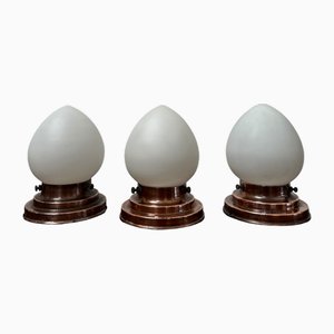 Vintage Bauhaus 349 Opaline and Copper Flush Mounts by Körting & Mathiesen for Kandem Leuchten, 1920s, Set of 3