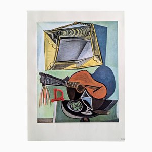 Pablo Picasso, Natura morta con chitarra, Litografia offset a colori su carta Pur de Marais, 1943