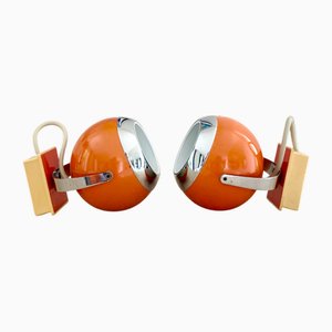 Leuchtend orangefarbene Augapfel-Wandlampen, 1970er, 2er Set