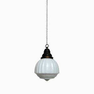 Antike englische Church Deckenlampe aus satiniertem Milchglas, 1890er