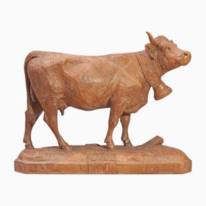 Early Black Forest Carving of Cow with Bell, 1900s