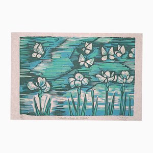Peter Clarke, White Wings & Petals, 1987, Color Woodcut