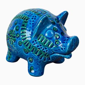 Statuetta salvadanaio Mid-Century moderna in ceramica blu di Aldo Londi per Bitossi, Italia, anni '60