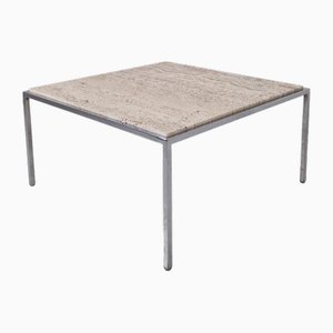 Table Basse Carrée en Travertin avec Socle en Acier, Italie, 1980s